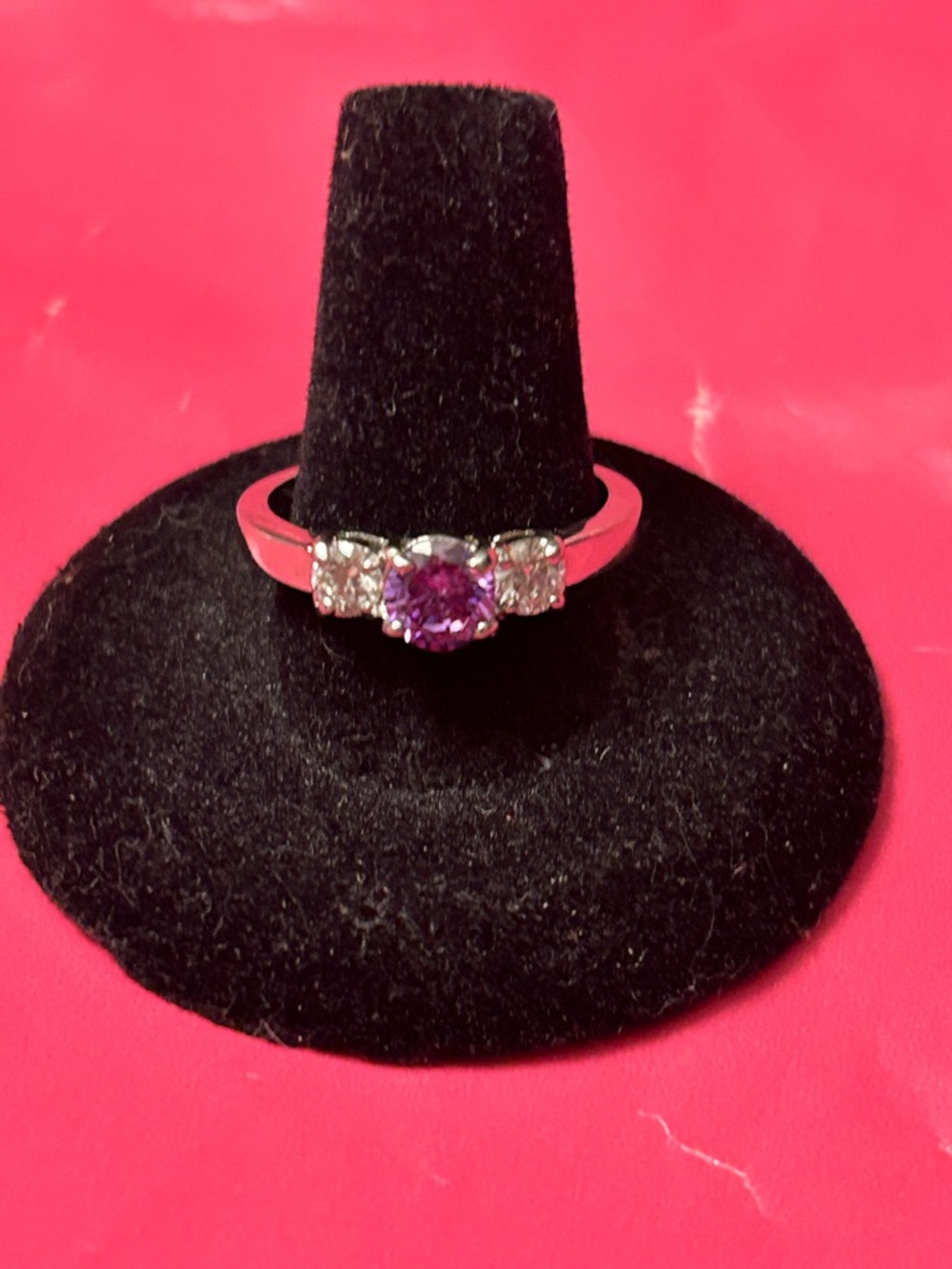 Silver Ring with Purple Center Stone and Side Accents
